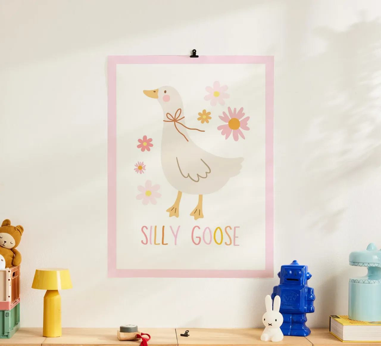 Nursery Print, Playroom Art, Silly Goose Kids Art poster with plastic frame by SunshinePrints