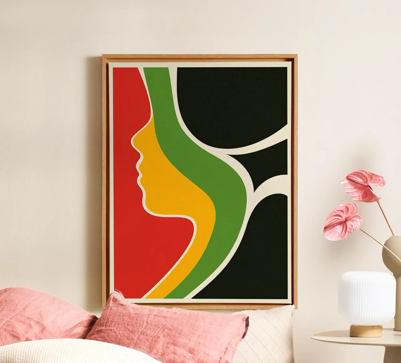 Abstract female profile with retro charm canvas with Floater frame by Autofocus