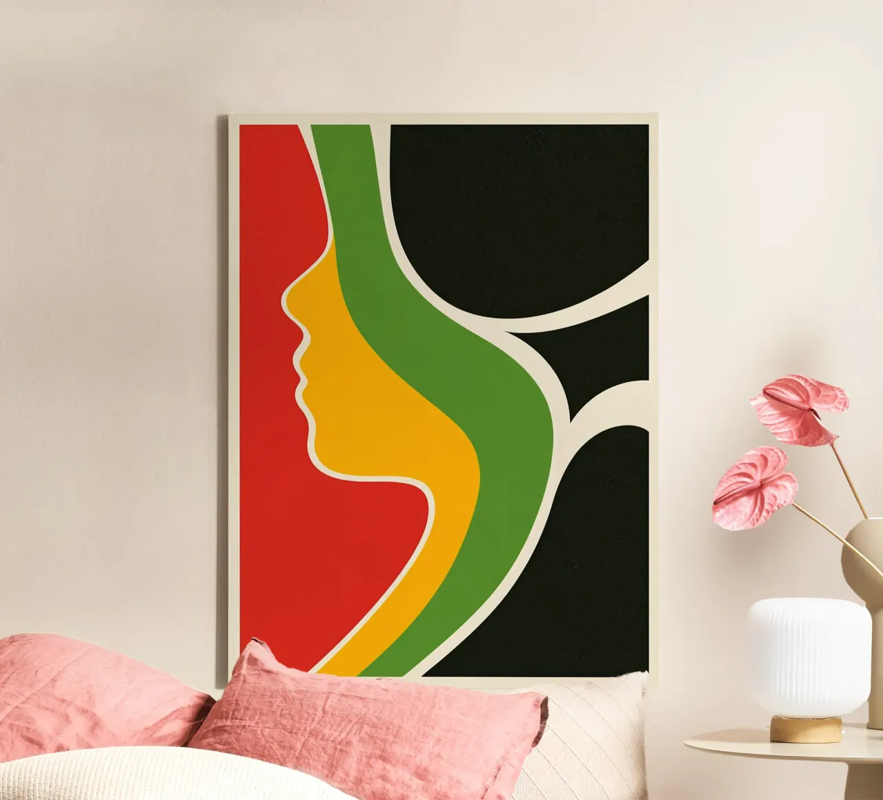 Abstract female profile with retro charm canvas with Floater frame by Autofocus