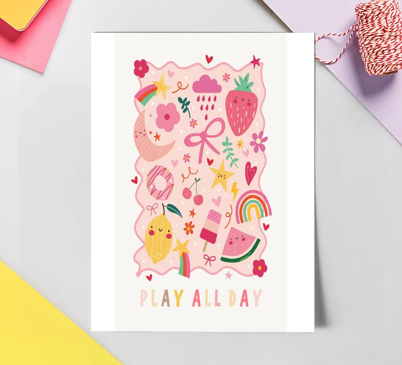 De hele dag spelen, kinderdecoratie, kinderkamer kunst stickervel van SunshinePrints