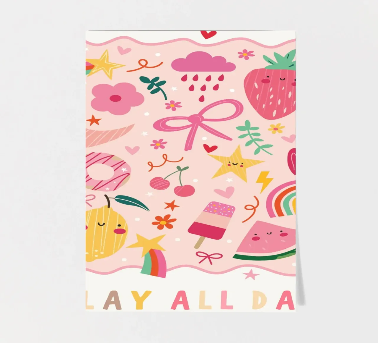 De hele dag spelen, kinderdecoratie, kinderkamer kunst stickervel van SunshinePrints