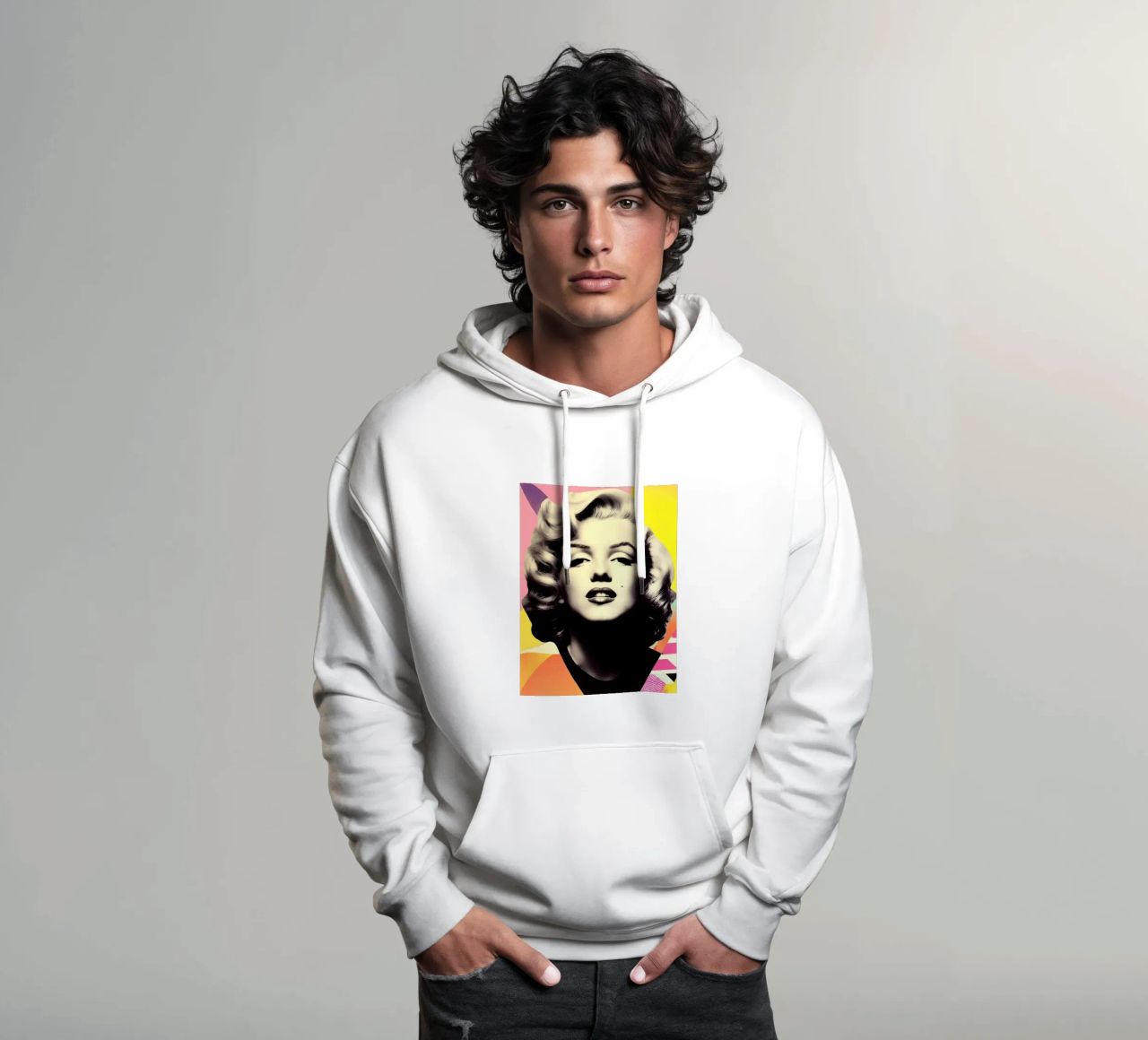 Ritratto di Marilyn Monroe nel design di Memphis felpa con cappuccio da Autofocus
