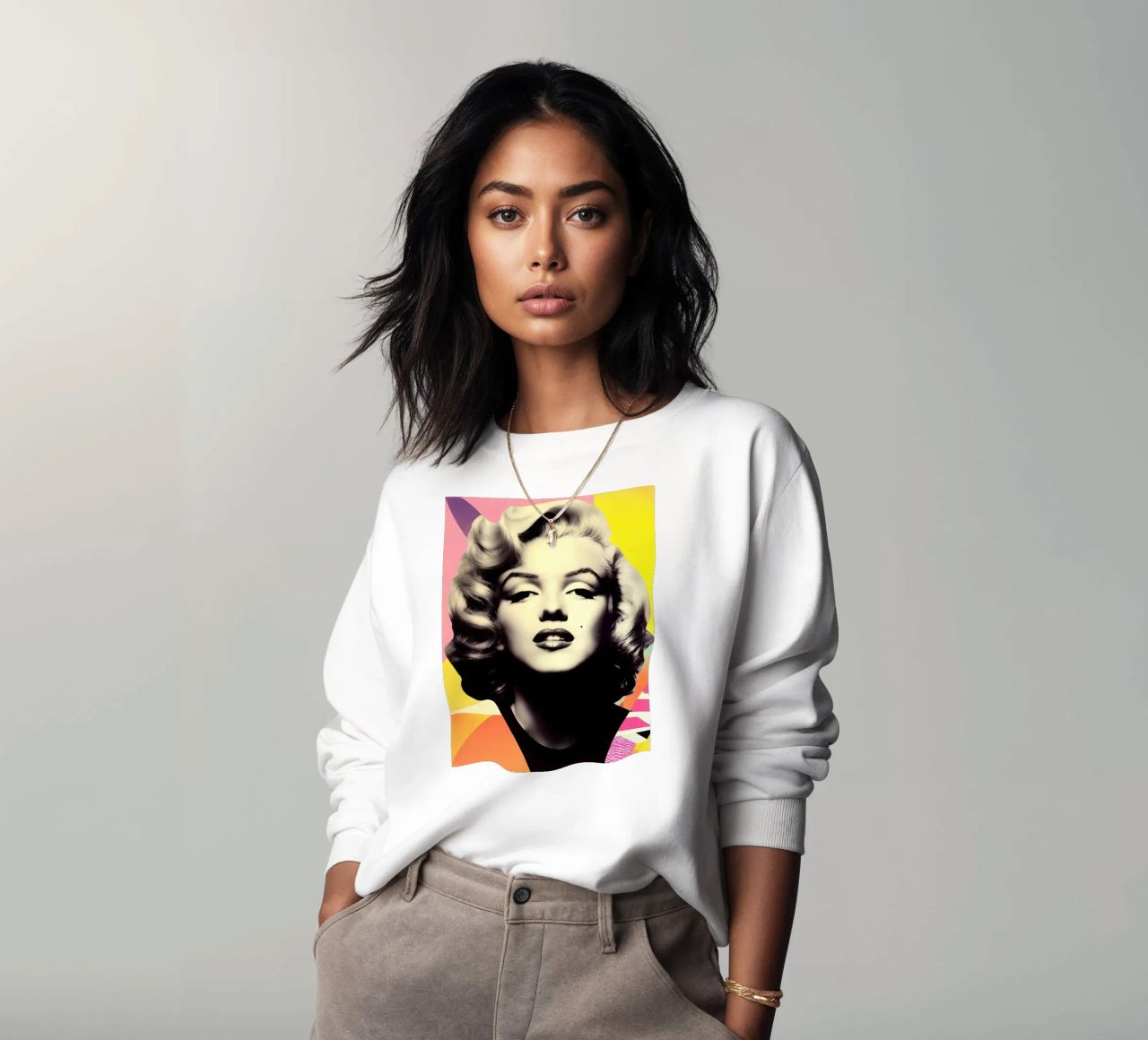 Ritratto di Marilyn Monroe nel design di Memphis felpa da Autofocus