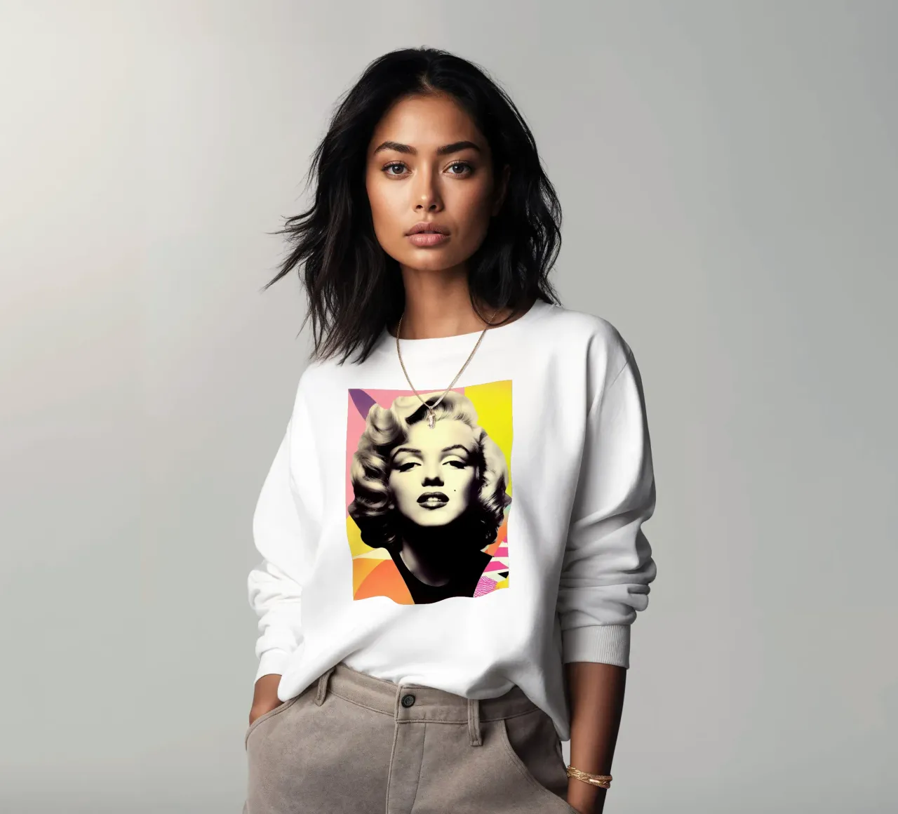 Ritratto di Marilyn Monroe nel design di Memphis felpa da Autofocus