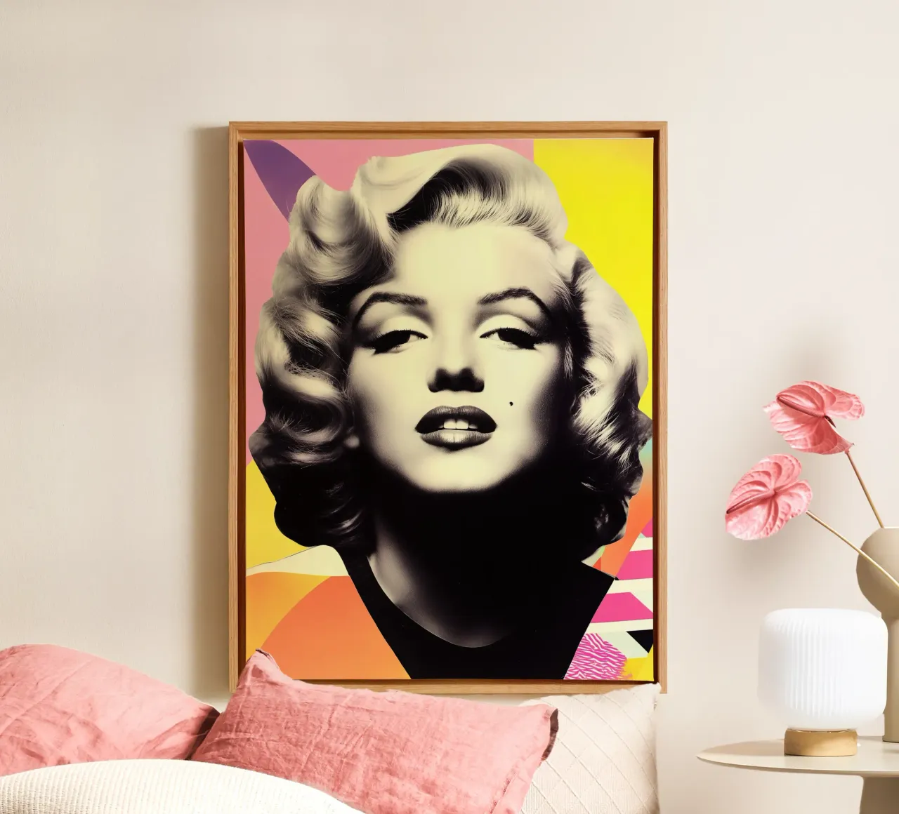 Marilyn Monroe portret in Memphis ontwerp canvas met Baklijst van Autofocus