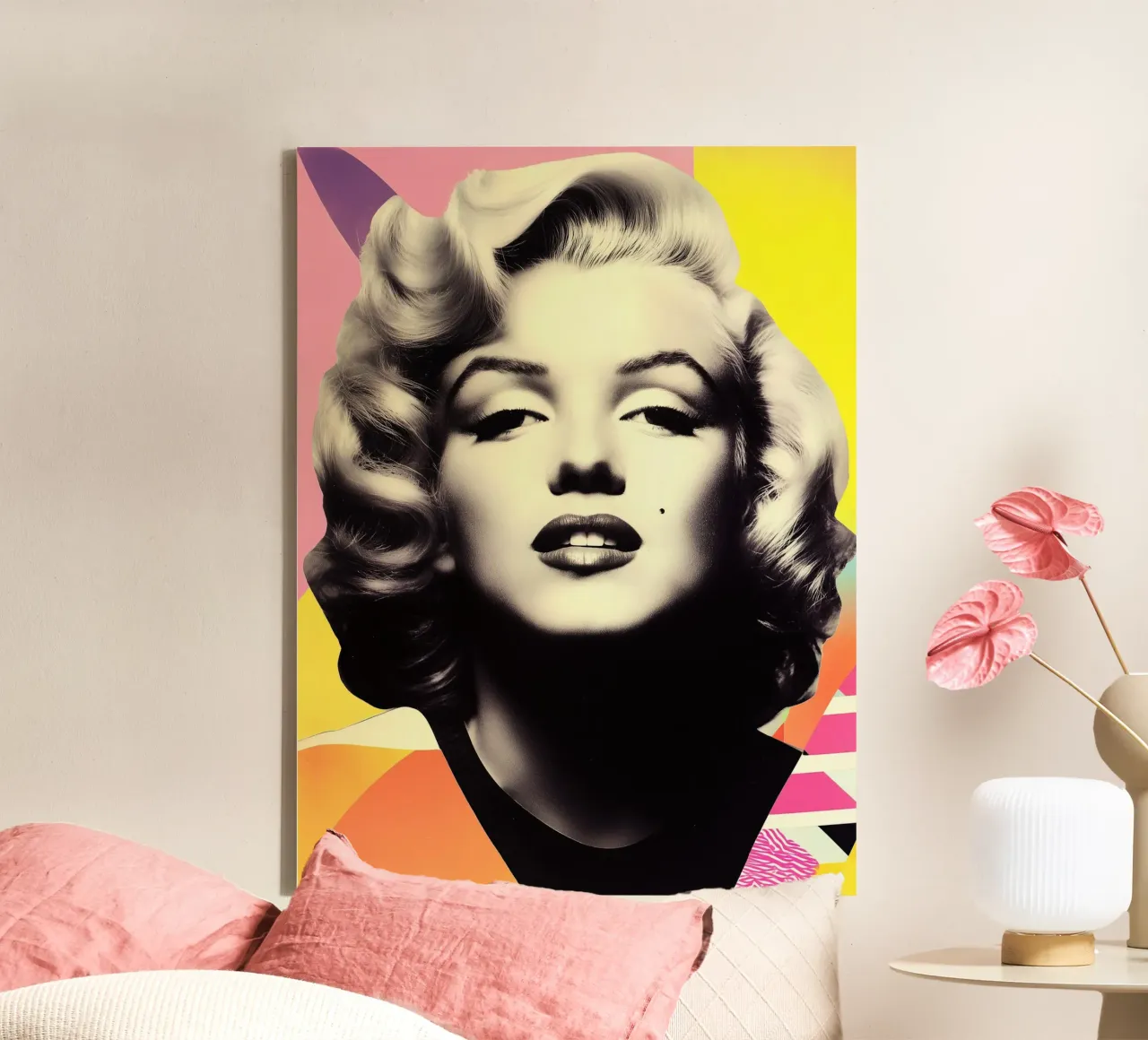 Marilyn Monroe portret in Memphis ontwerp canvas met Baklijst van Autofocus