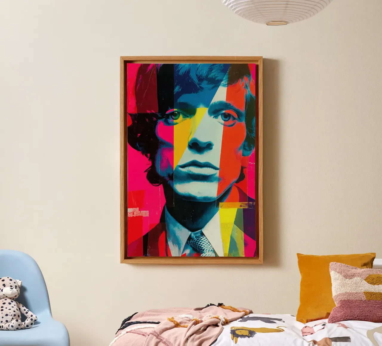 Mick Jagger portret | 60s nostalgie digitale collage canvas met Baklijst van Autofocus