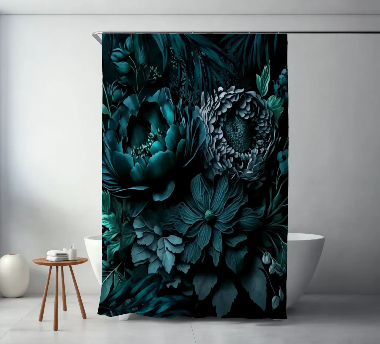 Turquesa Renacimiento Vibes Moody Opulent Flores cortina de baño de Andrea Haase Floral Passion