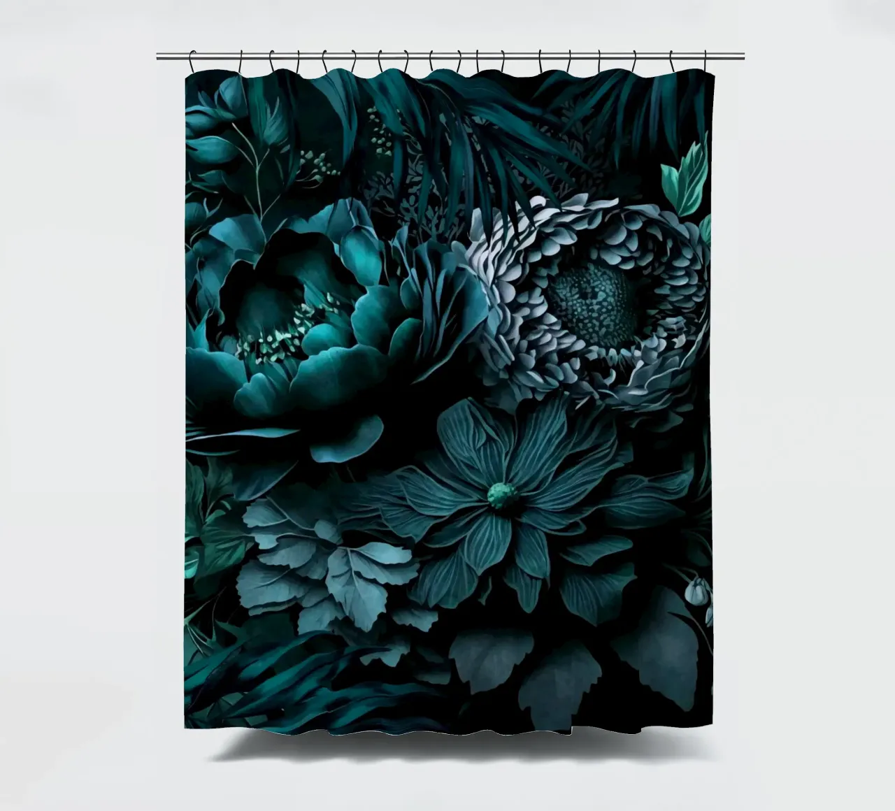 Turquesa Renacimiento Vibes Moody Opulent Flores cortina de baño de Andrea Haase Floral Passion