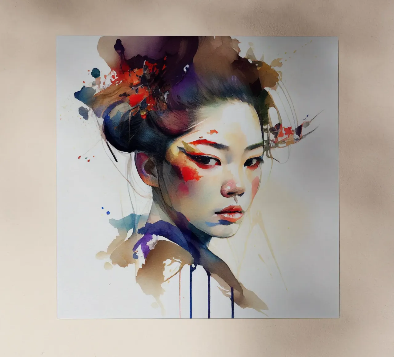 Geisha moderna ad acquerello pellicola backlit da Chromatic Fusion Studio