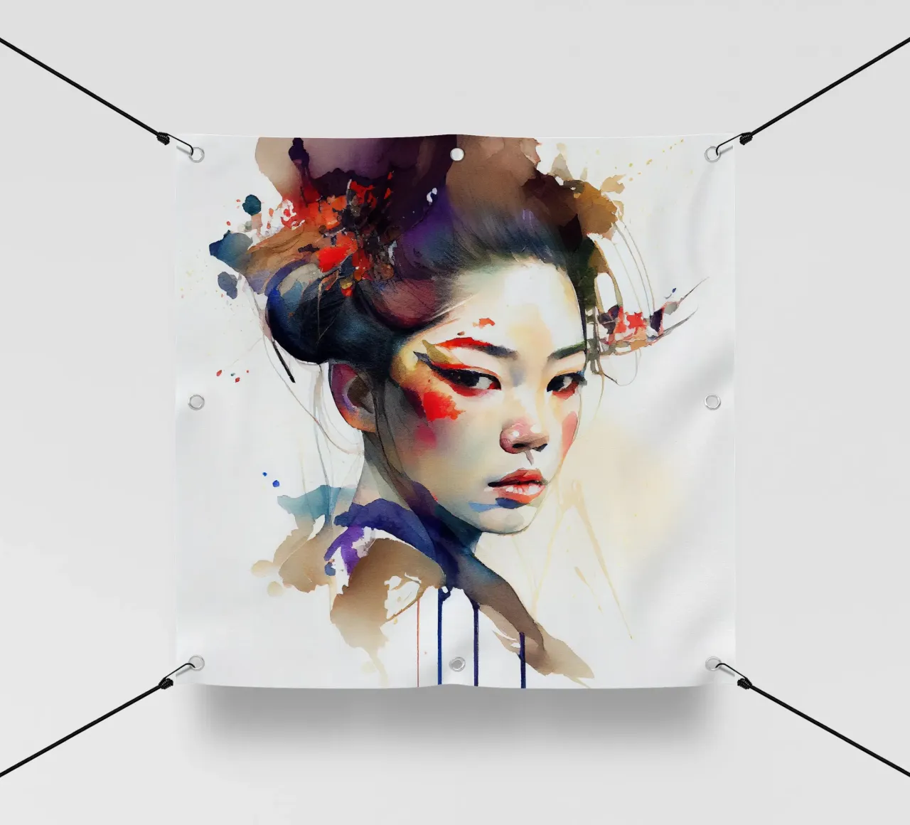 Geisha moderna ad acquerello telo in pvc da Chromatic Fusion Studio