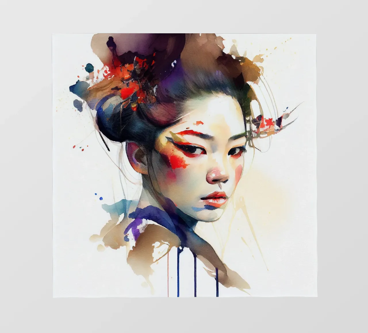 Geisha moderna ad acquerello telo in pvc da Chromatic Fusion Studio