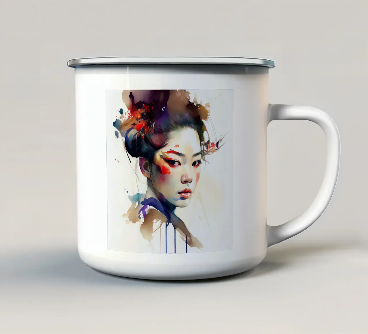 Geisha moderna ad acquerello tazza in smalto da Chromatic Fusion Studio