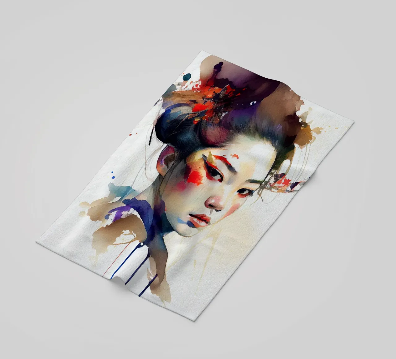 Geisha moderna ad acquerello telo mare da Chromatic Fusion Studio