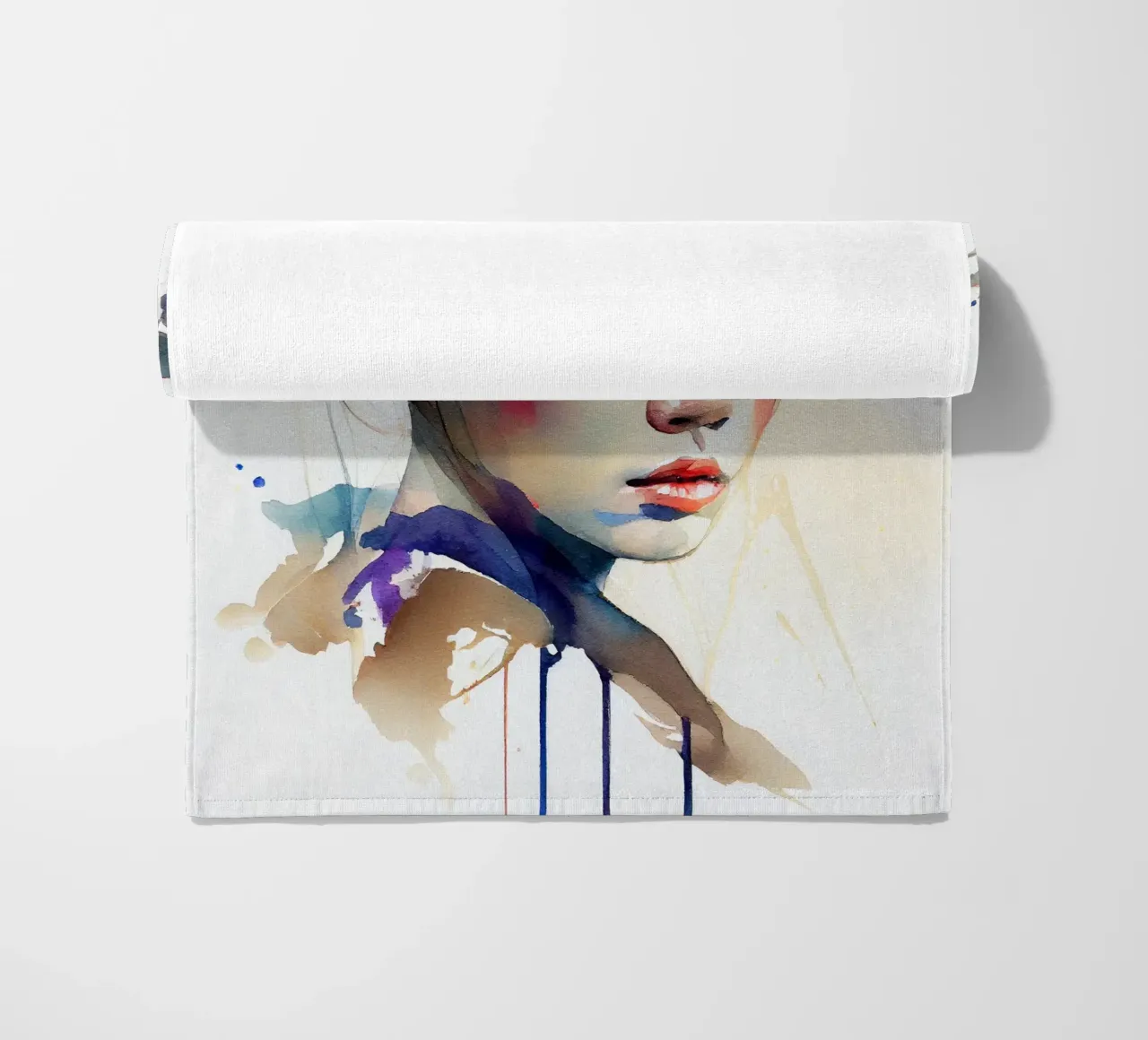 Geisha moderna ad acquerello telo mare da Chromatic Fusion Studio