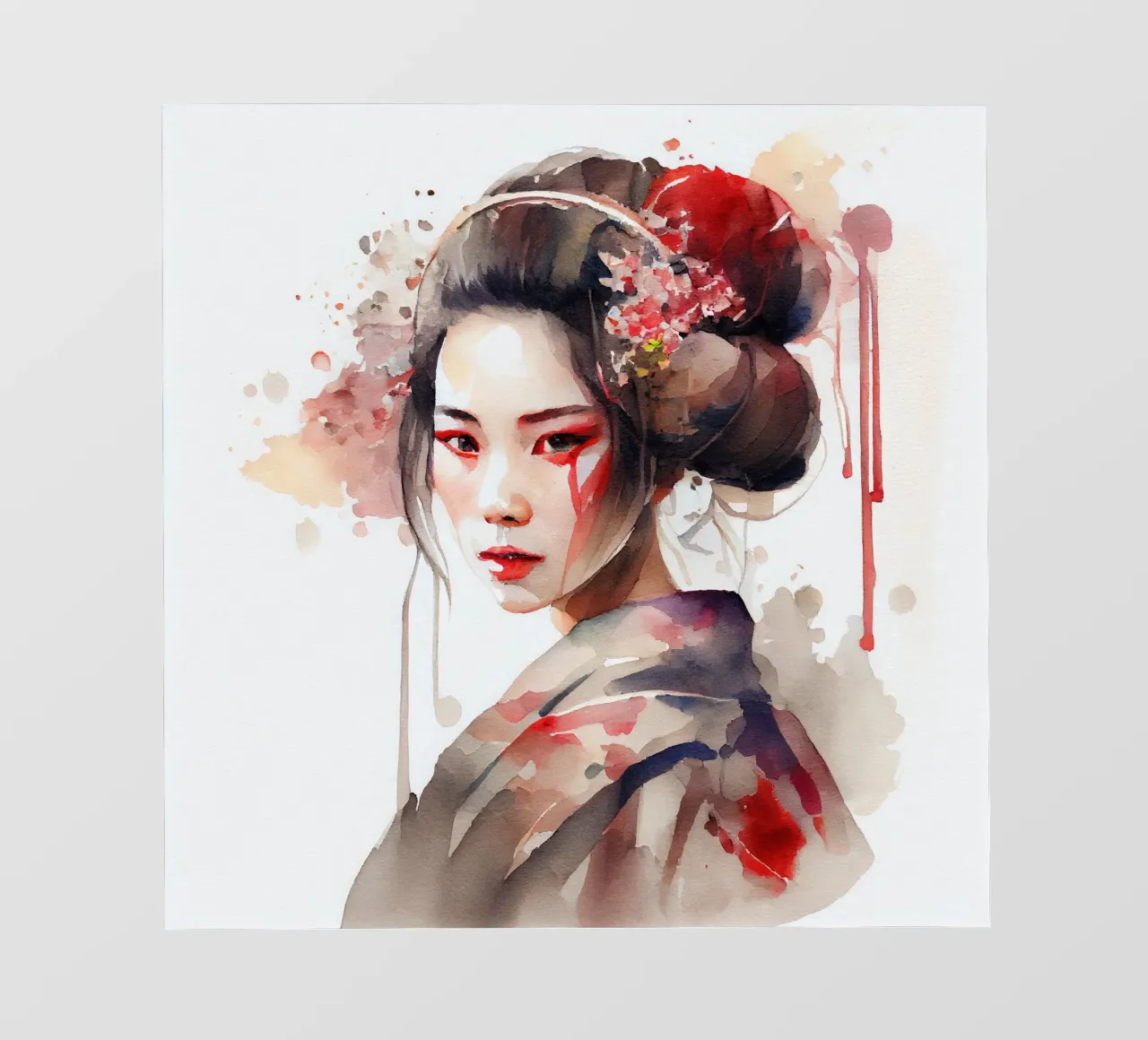 Geisha moderna ad acquerello pellicola backlit da Chromatic Fusion Studio