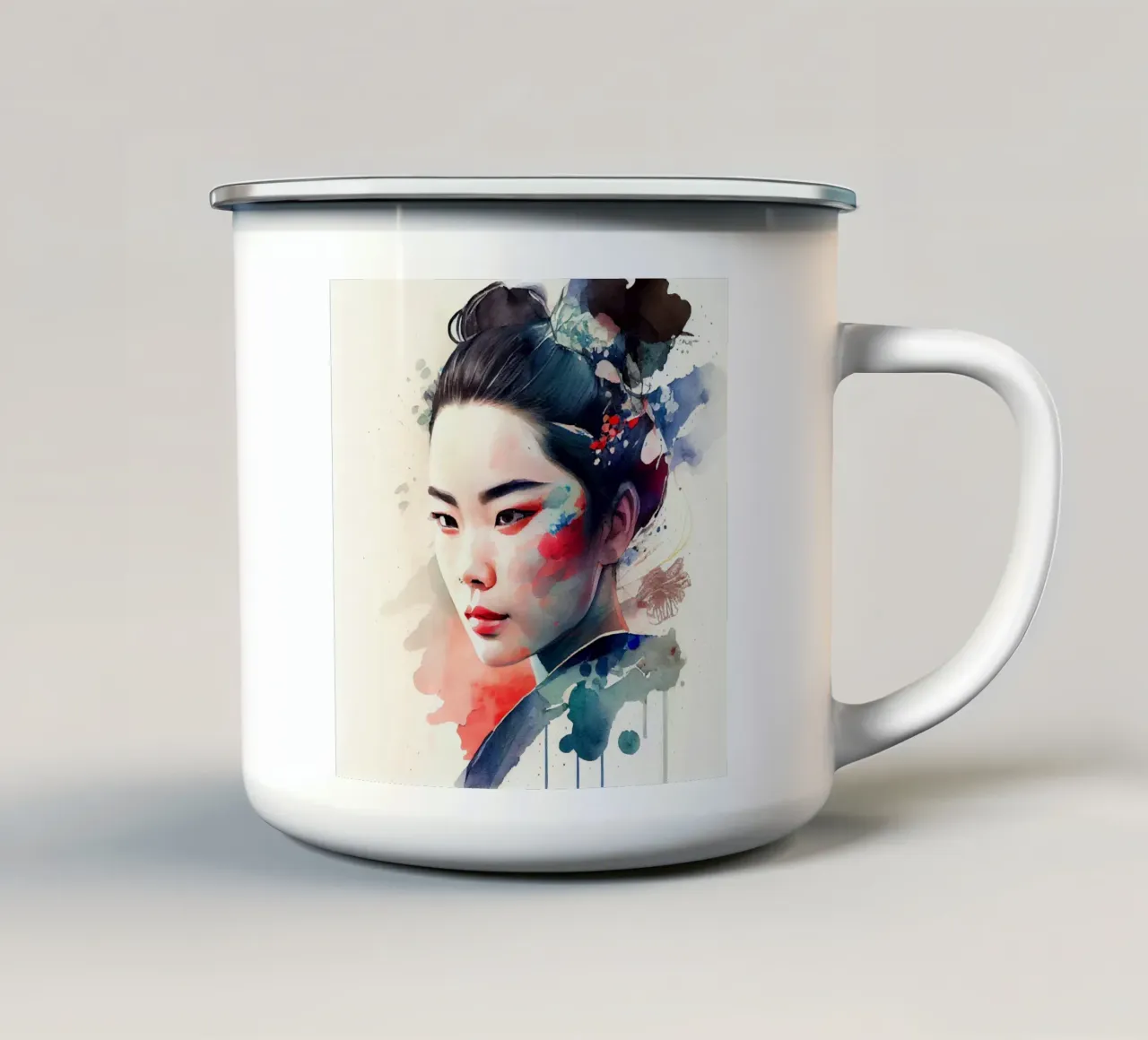 Geisha moderna ad acquerello tazza in smalto da Chromatic Fusion Studio