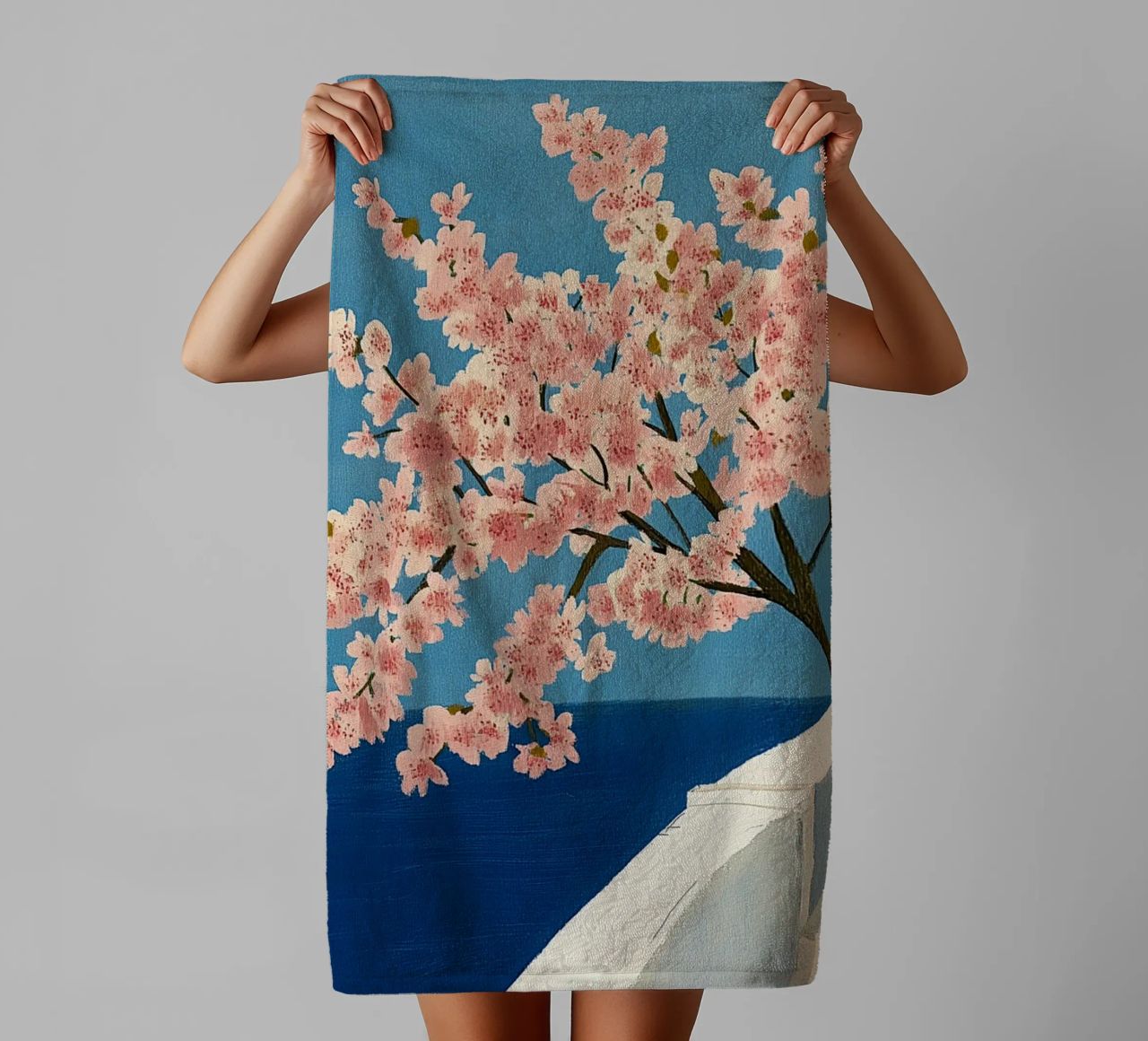 Vue sur Santorin serviette de bain de Curious Canvas