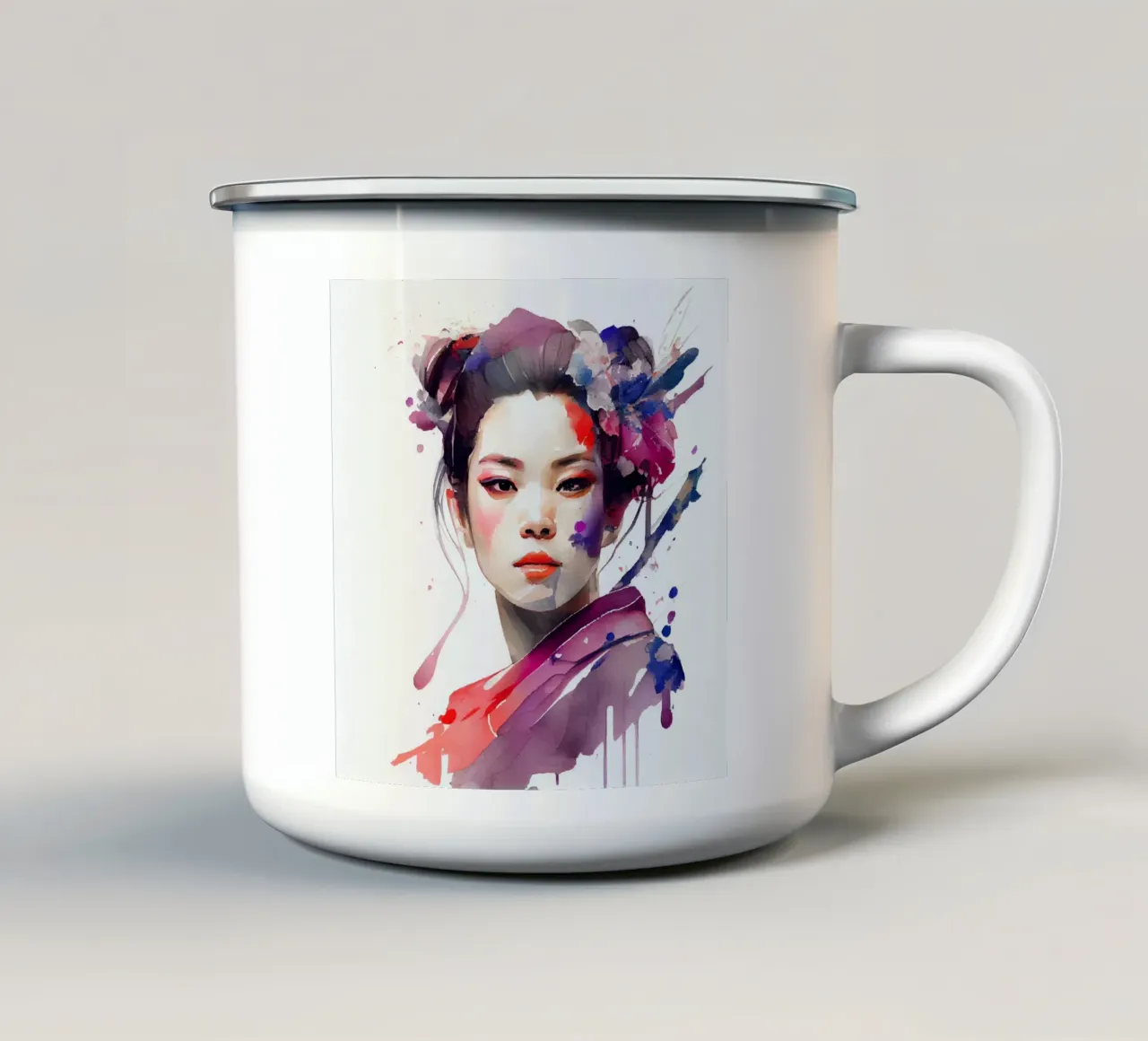 Geisha moderna ad acquerello tazza in smalto da Chromatic Fusion Studio