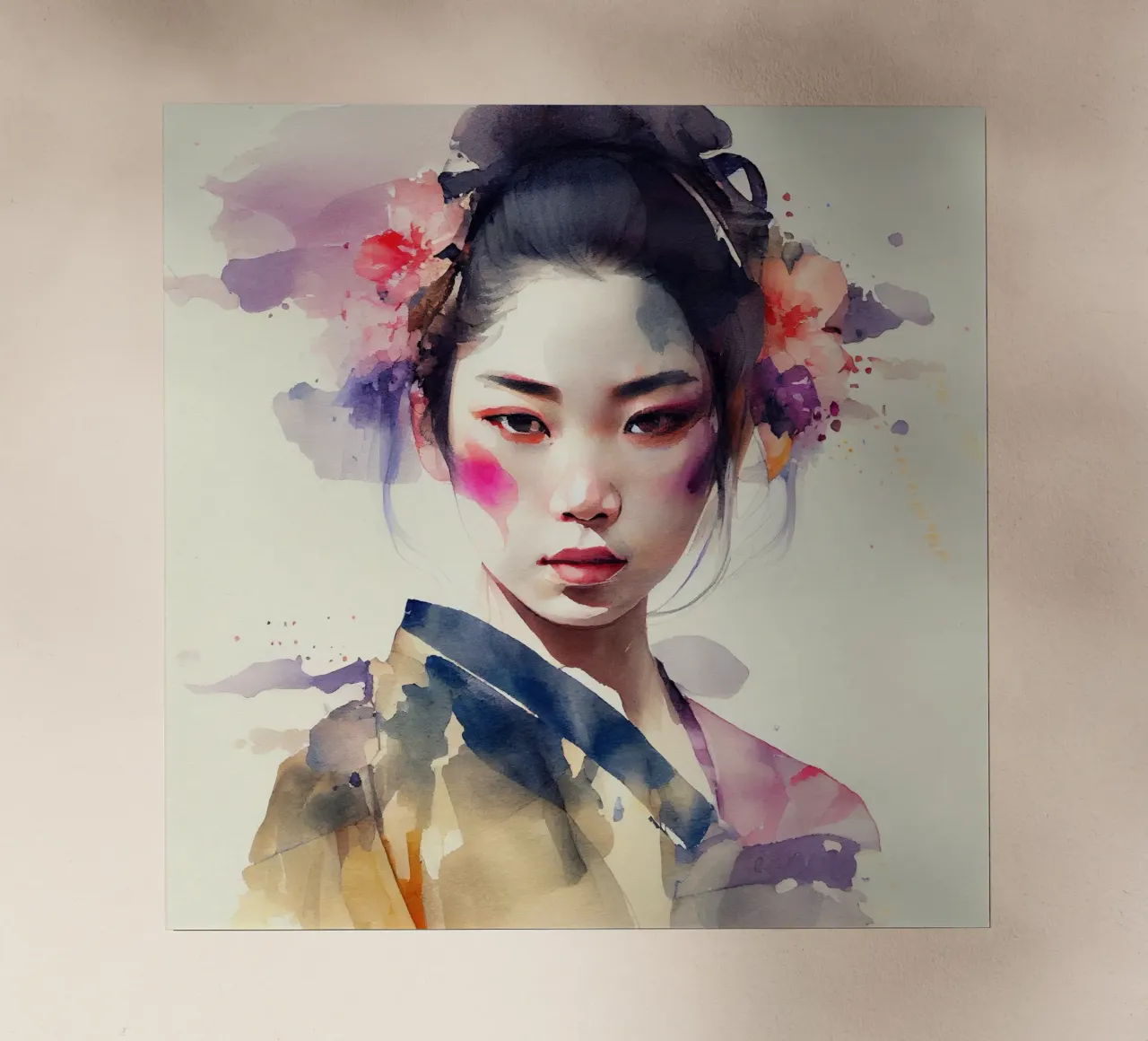 Geisha moderna ad acquerello pellicola backlit da Chromatic Fusion Studio