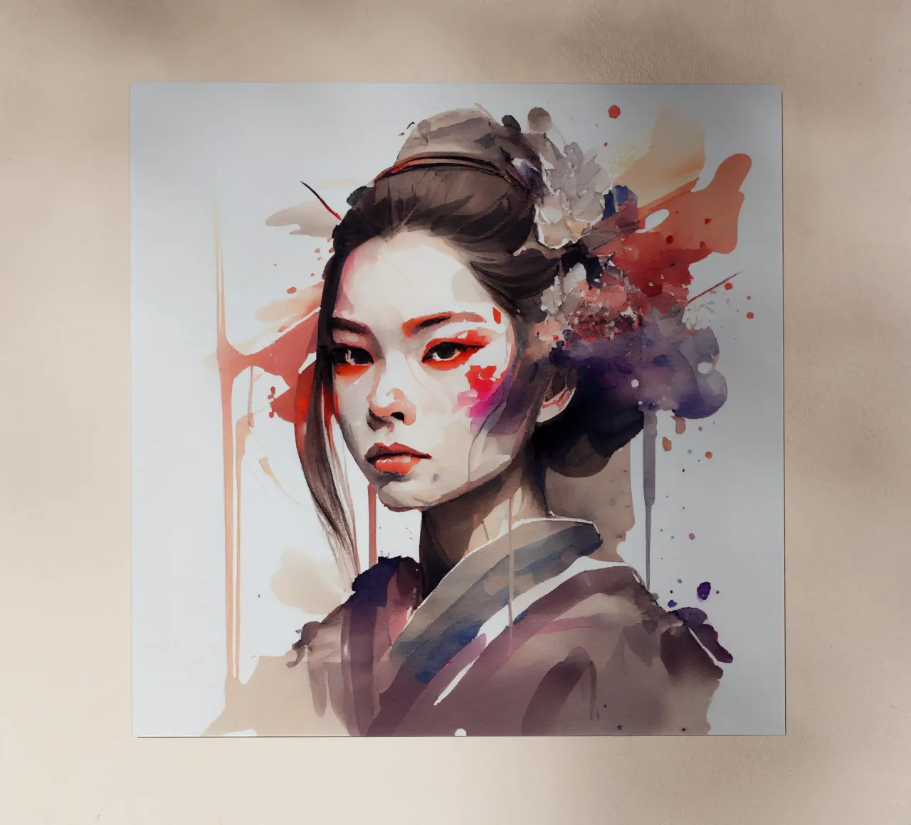 Geisha moderna ad acquerello pellicola backlit da Chromatic Fusion Studio