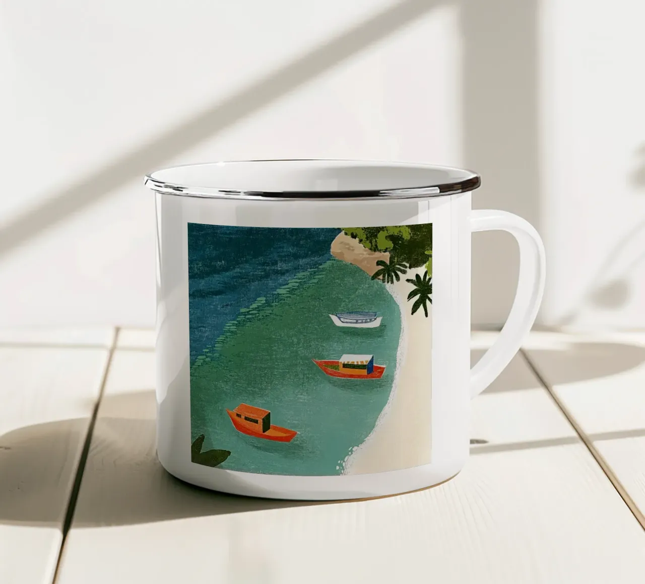 Barche da pesca dei Caraibi tazza in smalto da Curious Canvas