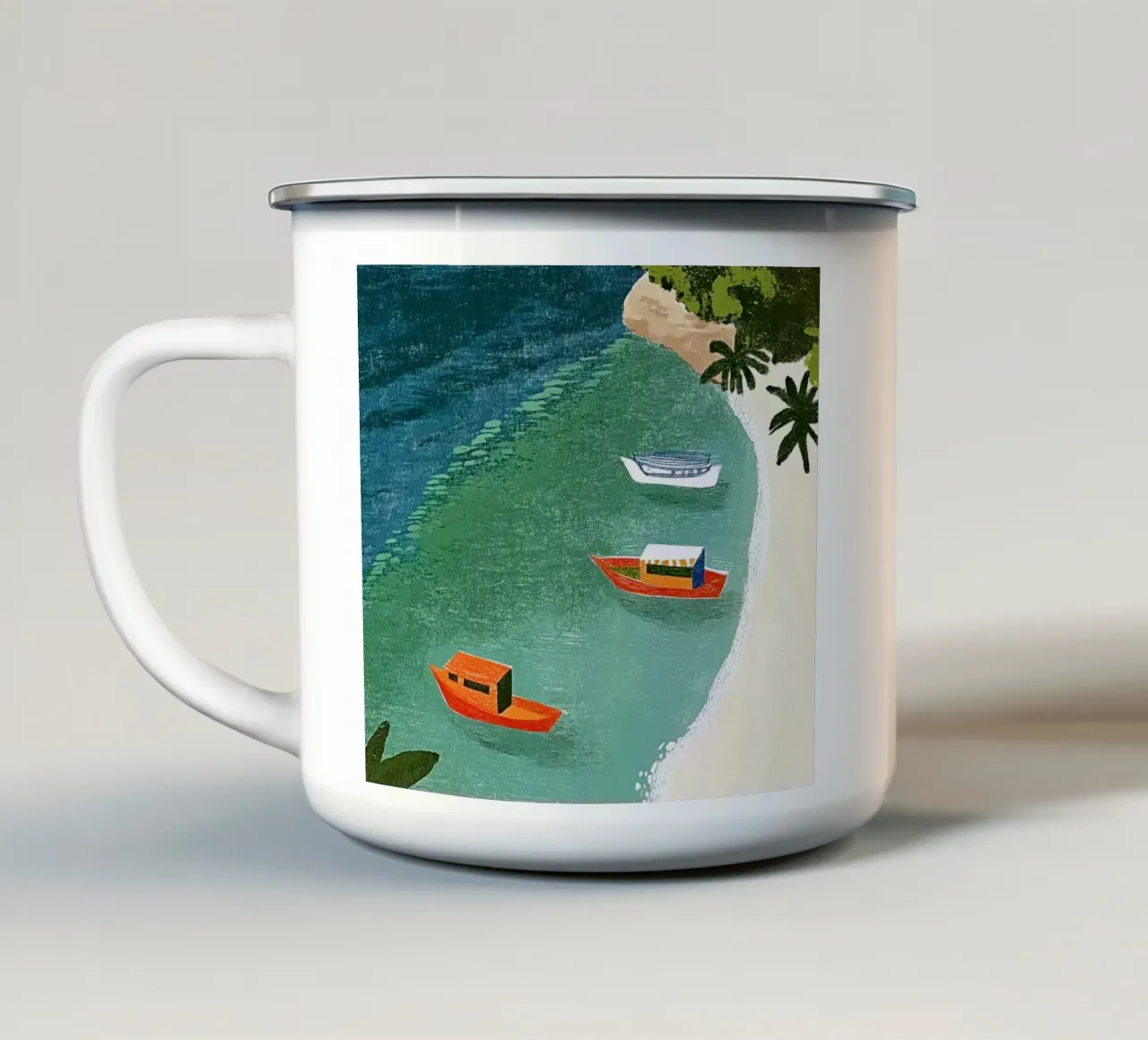 Barche da pesca dei Caraibi tazza in smalto da Curious Canvas