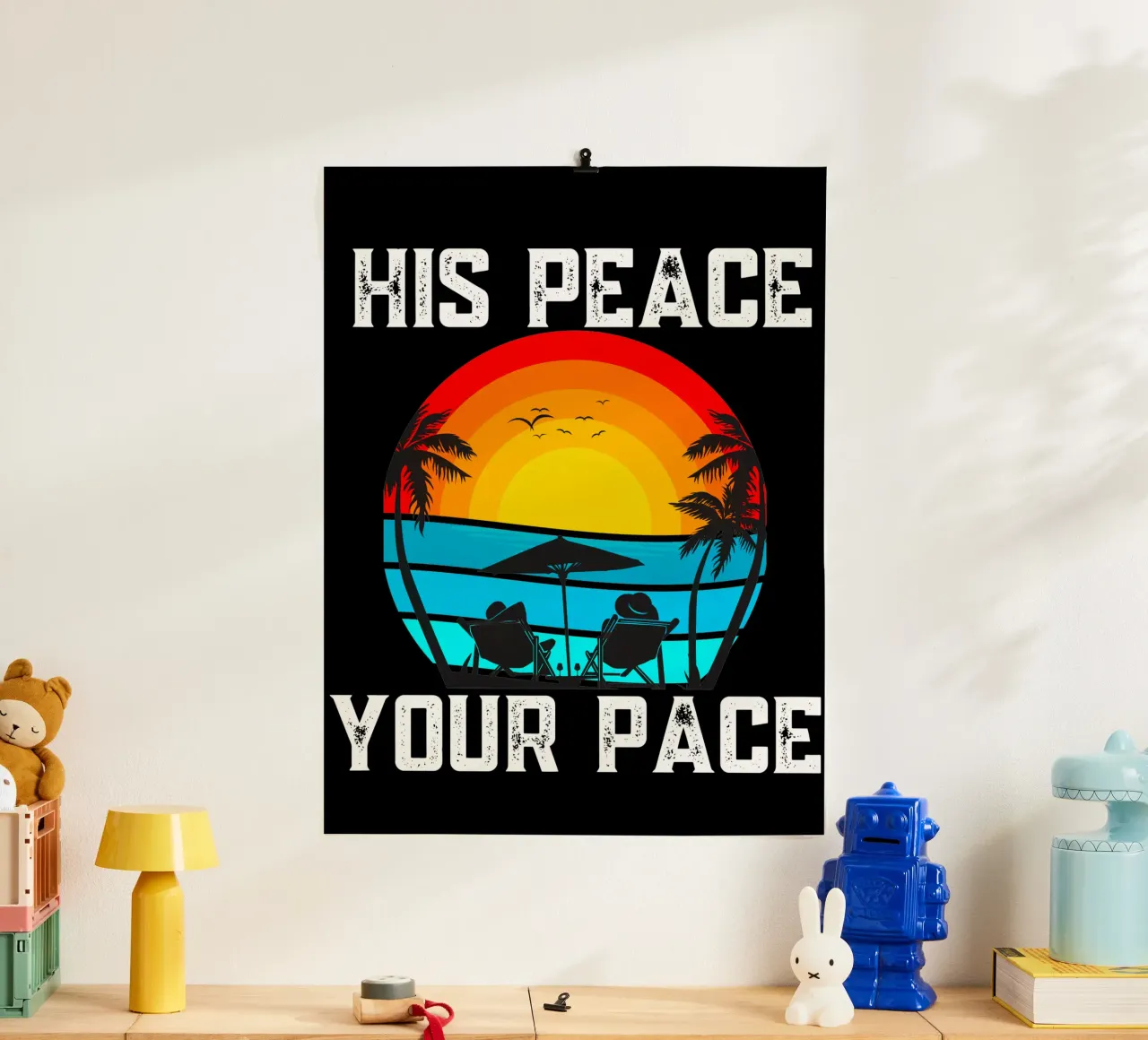 La sua pace detta il ritmo. Il vostro ritmo segue la grazia La sua pace poster con telaio in legno da Lionandlamb