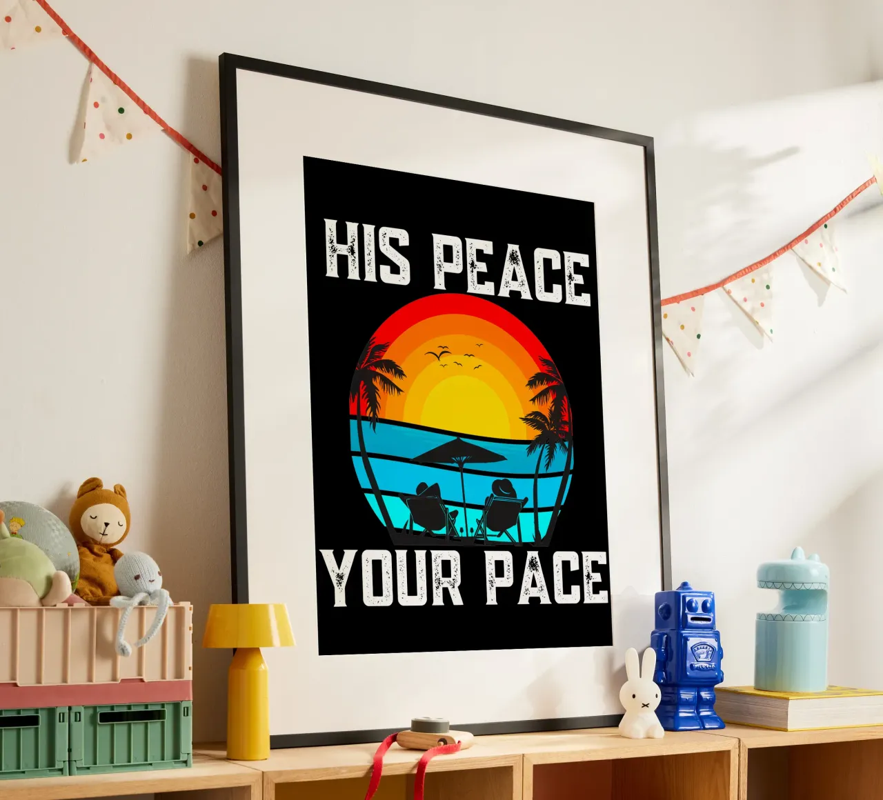 La sua pace detta il ritmo. Il vostro ritmo segue la grazia La sua pace poster con telaio in legno da Lionandlamb
