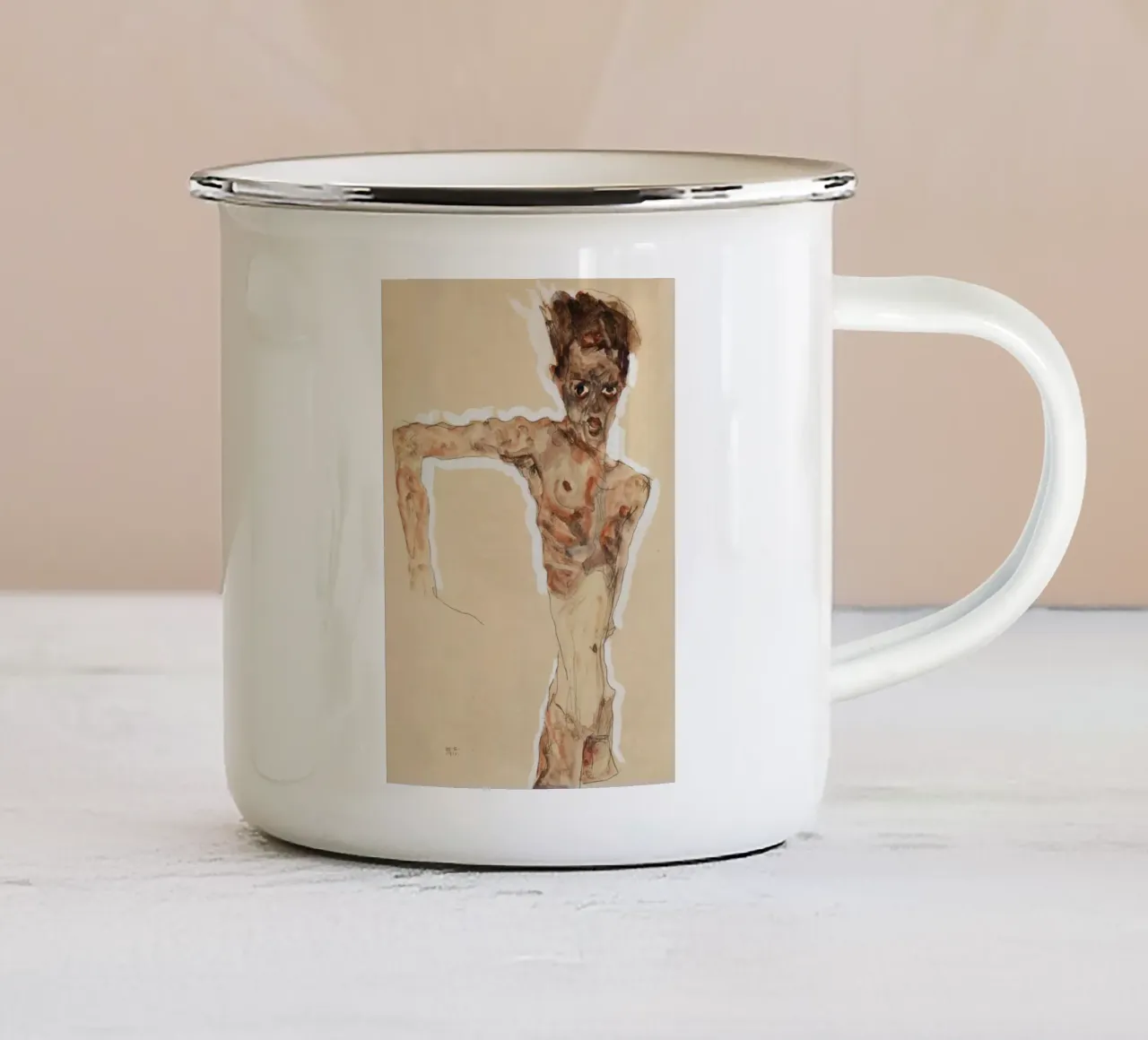 Egon Schiele - Uomo nudo. Autoritratto (1911) tazza in smalto da Wirla