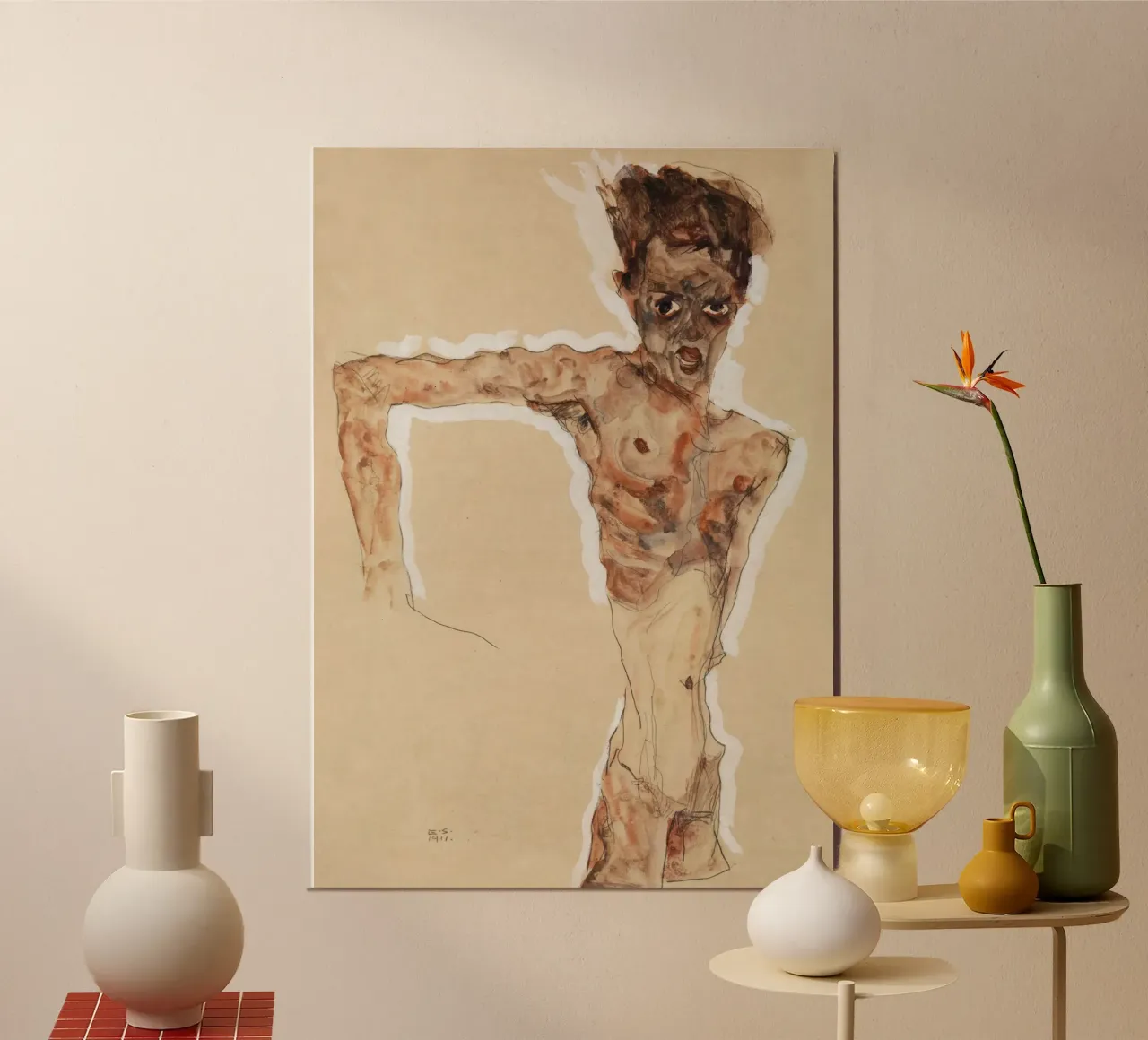 Egon Schiele - Uomo nudo. Autoritratto (1911) alluminio dibond da Wirla