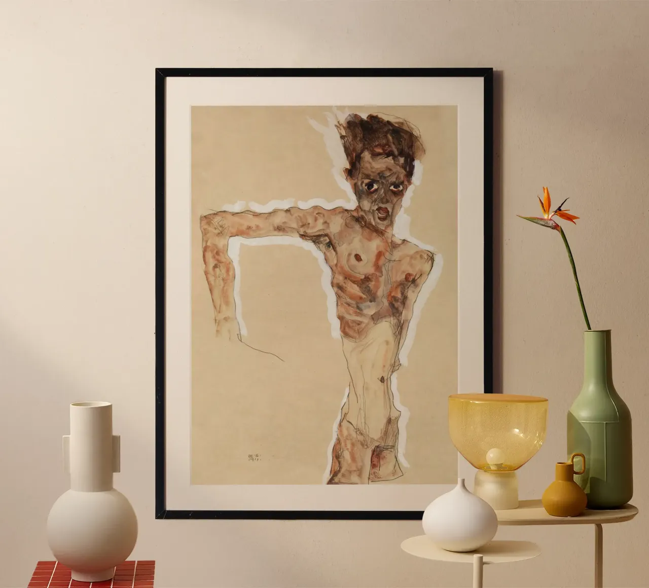 Egon Schiele - Uomo nudo. Autoritratto (1911) poster con telaio in plastica da Wirla