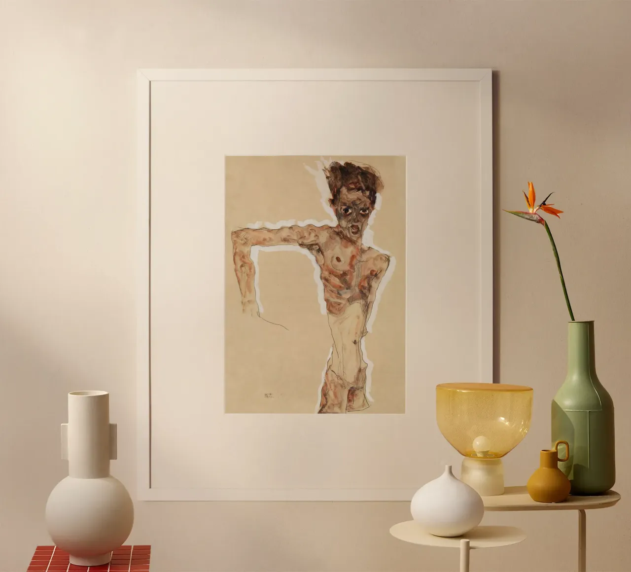 Egon Schiele - Uomo nudo. Autoritratto (1911) poster con telaio in plastica da Wirla