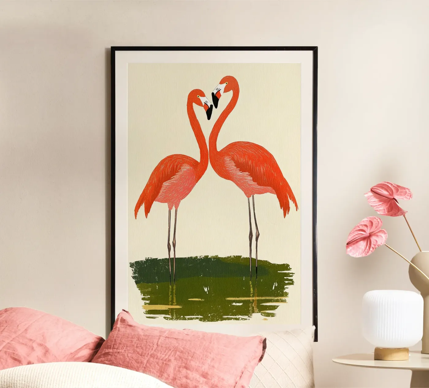 Flamingo pair poster by Curious Canvas