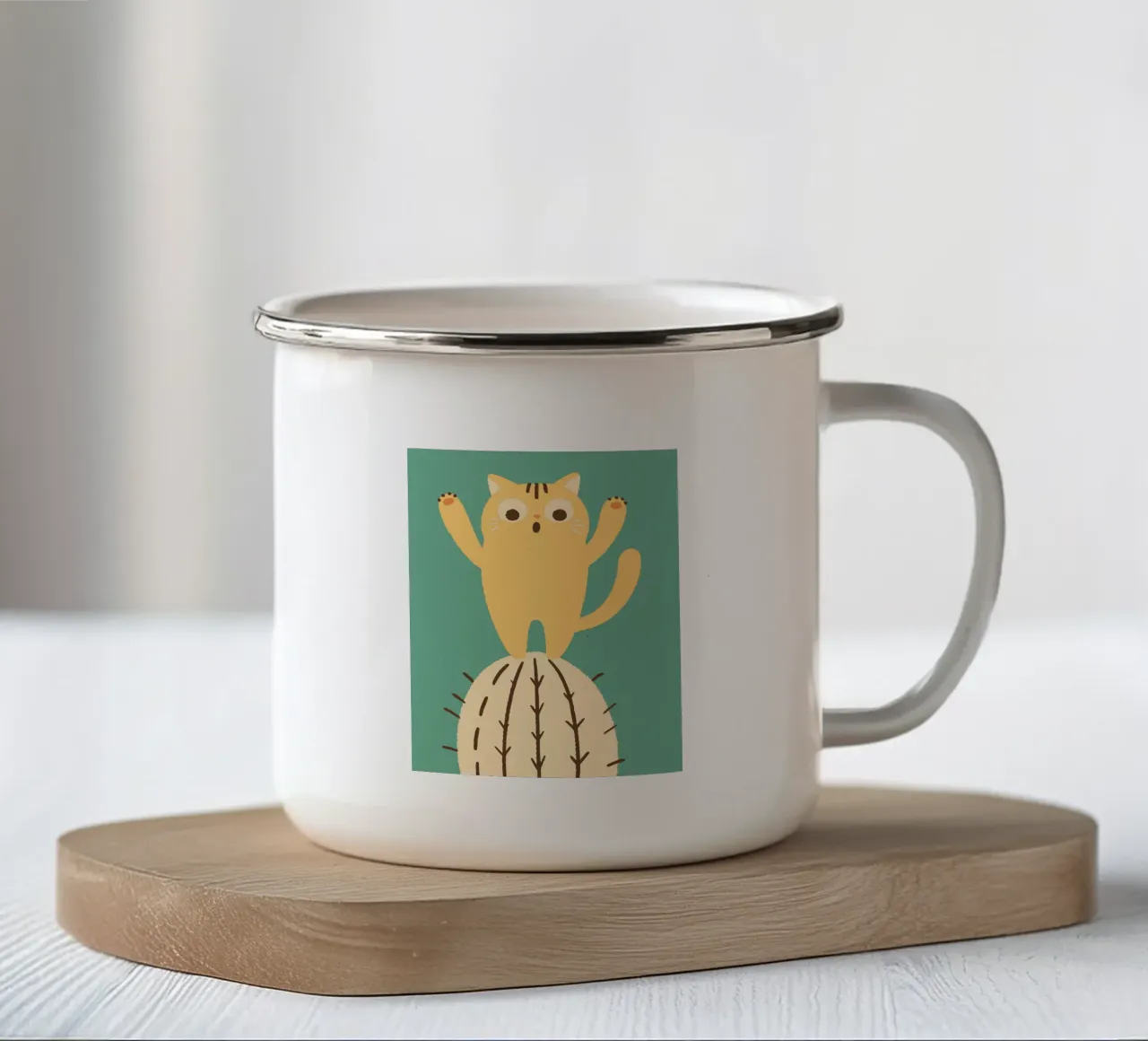 Gatto su un cactus tazza in smalto da TRENDY POSTER SHOP