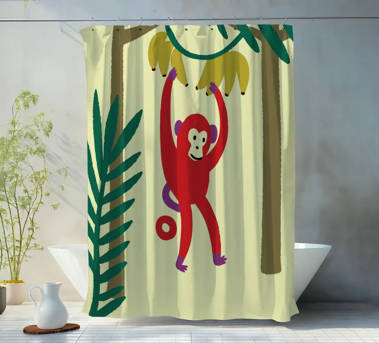 La scimmia prende una banana tenda da doccia da TRENDY POSTER SHOP