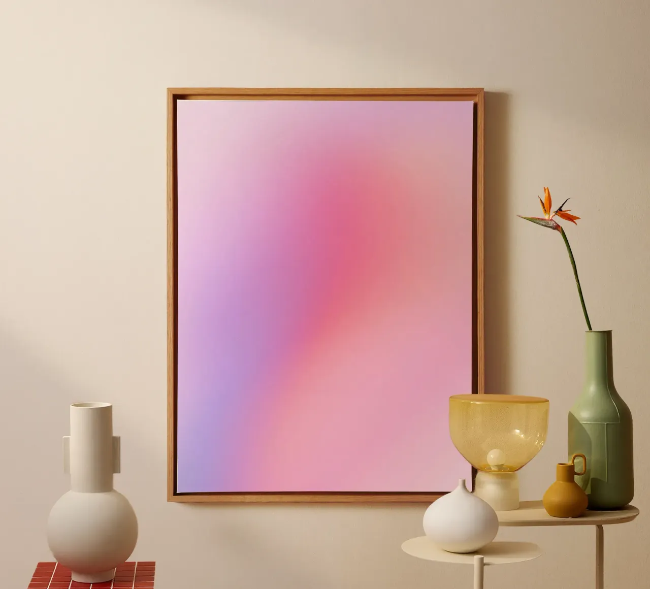 Energie-Druck, moderne Aura-Wandkunst, bunte Farbverlaufskunst Leinwand mit Schattenfugenrahmen von Dreamscape