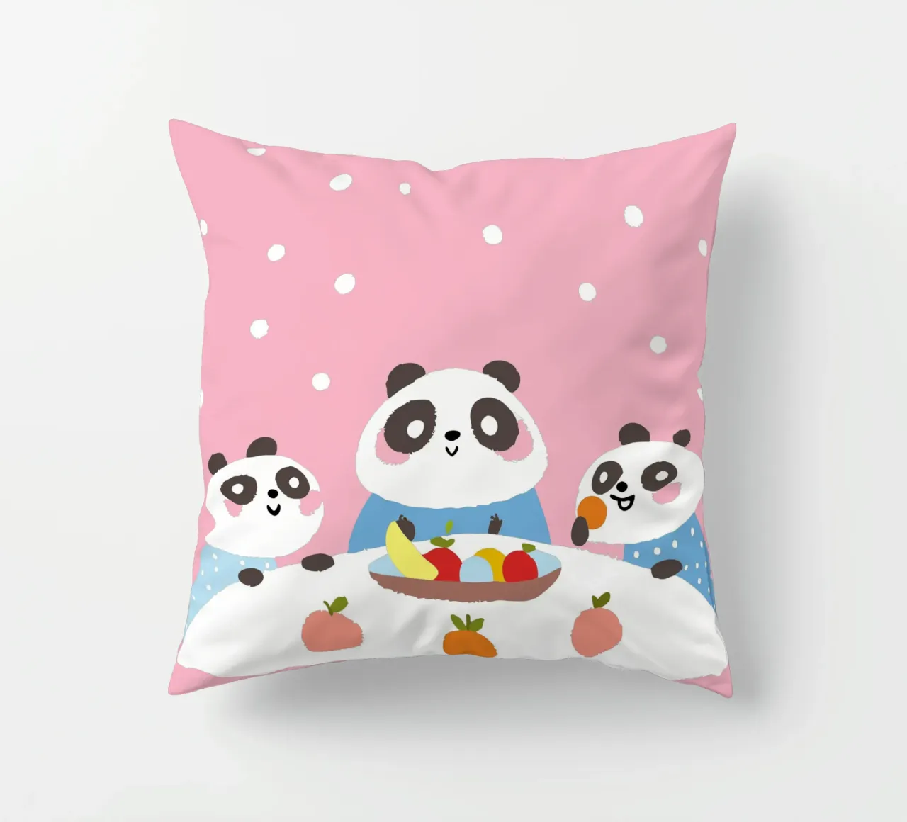 Three Pandas Enjoy a Meal decorative cushion by TRENDY POSTER SHOP