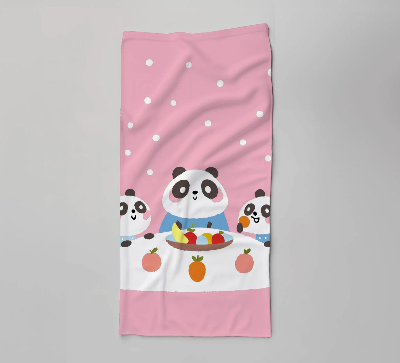 Three Pandas Enjoy a Meal towel by UNIQUE SHOP