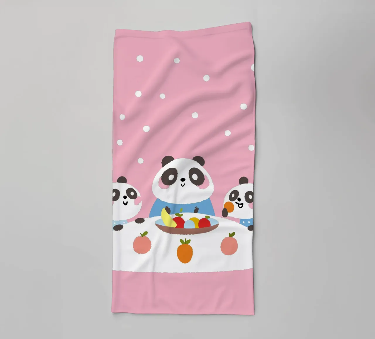 Three Pandas Enjoy a Meal towel by TRENDY POSTER SHOP