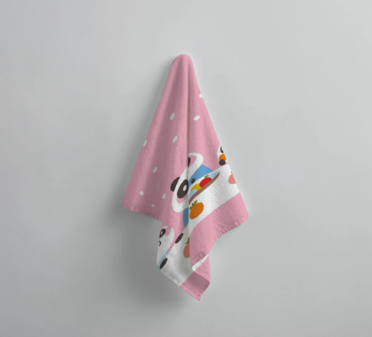 Three Pandas Enjoy a Meal towel by UNIQUE SHOP