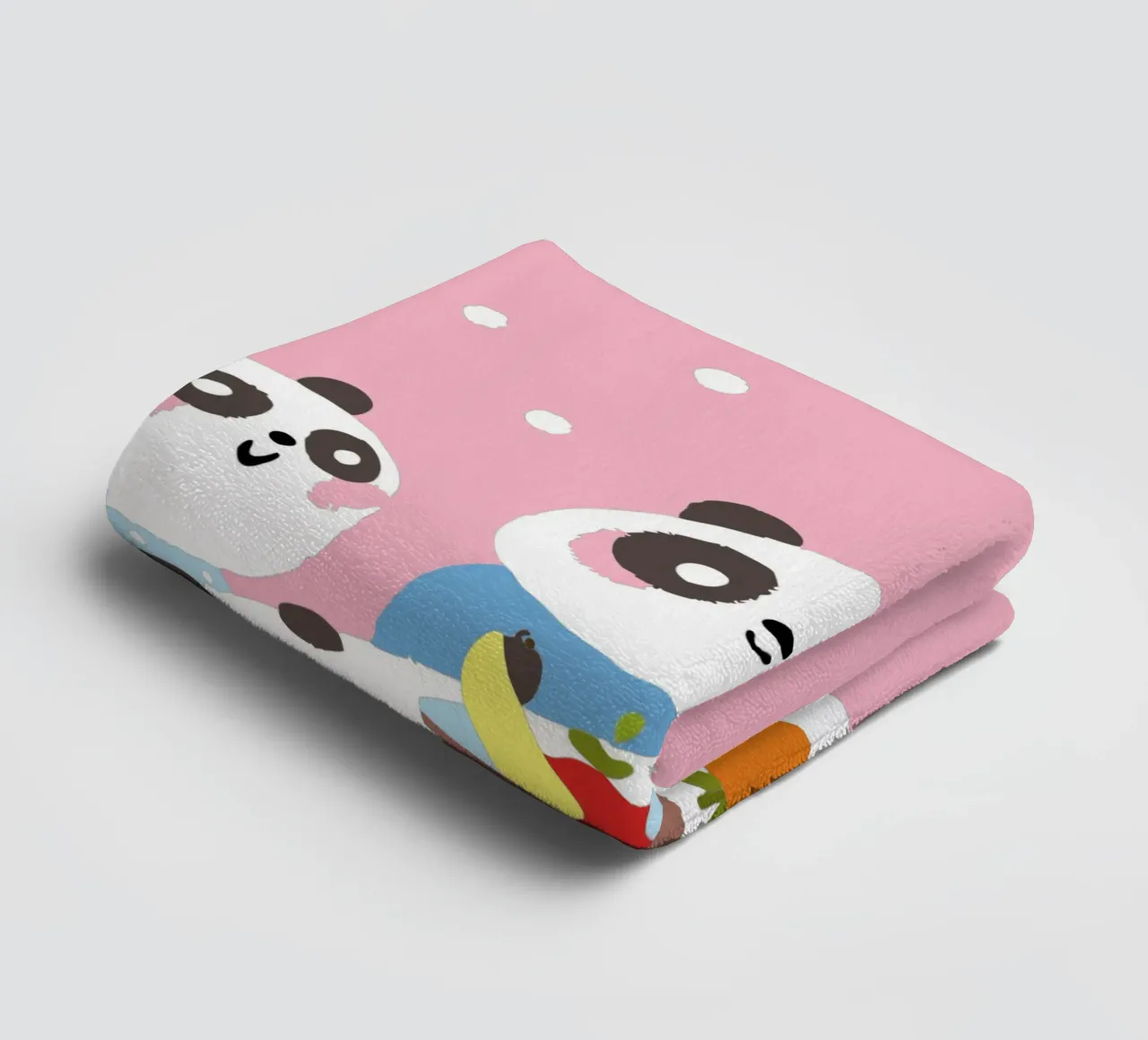 Three Pandas Enjoy a Meal towel by TRENDY POSTER SHOP