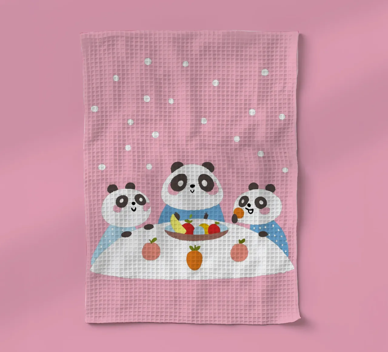 Three Pandas Enjoy a Meal tea towel by TRENDY POSTER SHOP