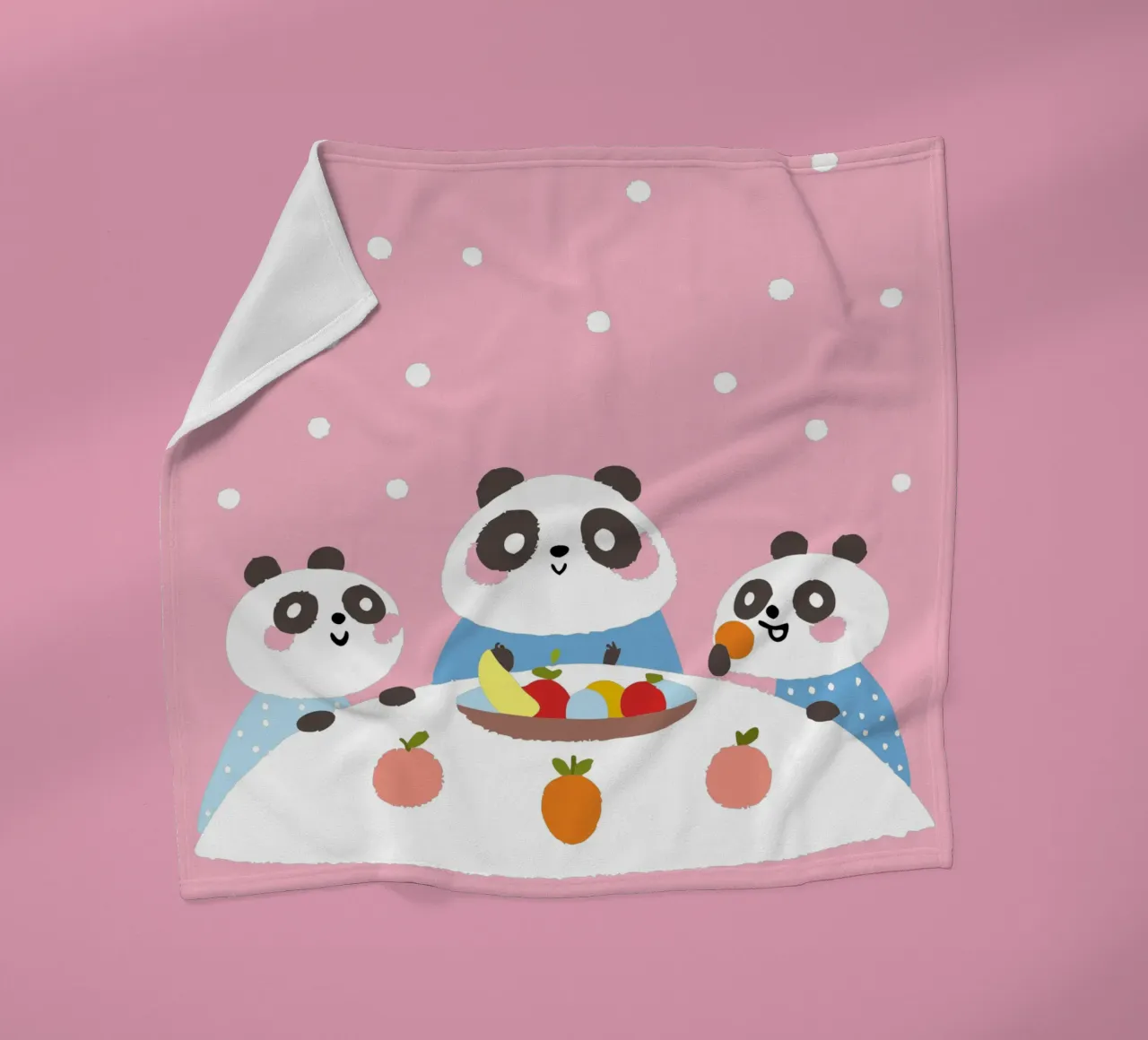 Three Pandas Enjoy a Meal fleece blanket by TRENDY POSTER SHOP