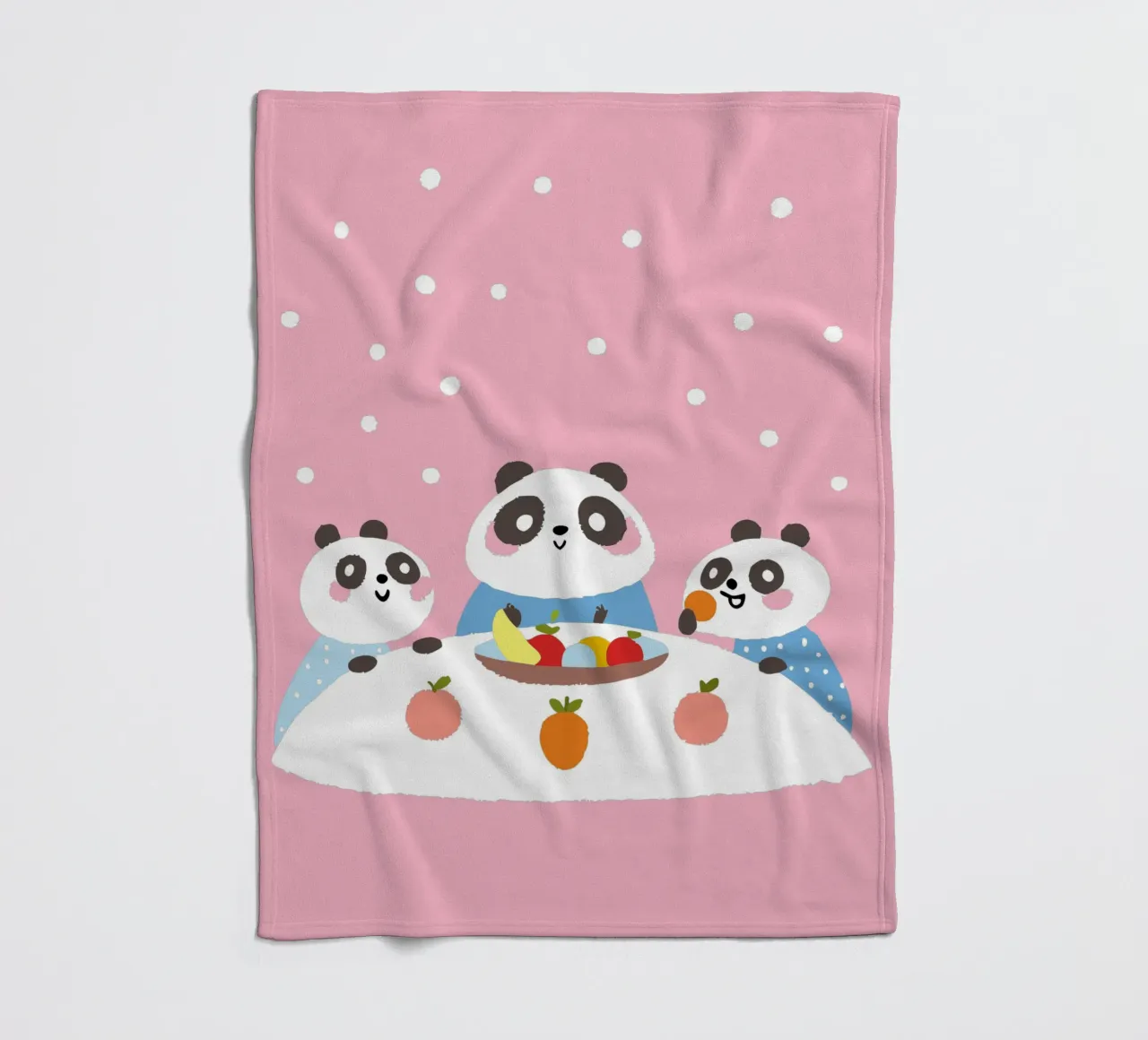 Three Pandas Enjoy a Meal fleece blanket by TRENDY POSTER SHOP