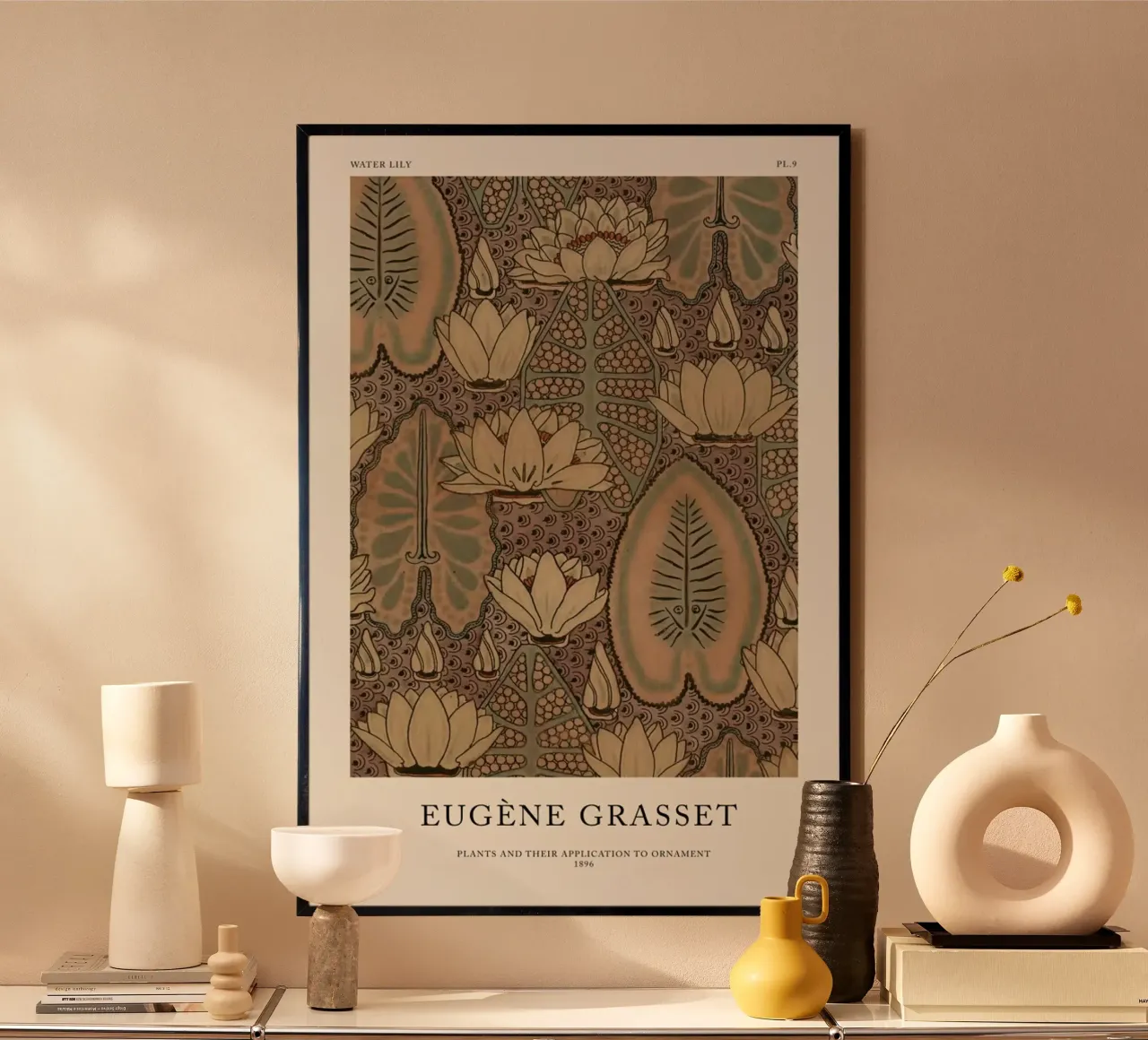 Grasset - Water Lily 9 poster con telaio in legno da Vintage by JUNIQE