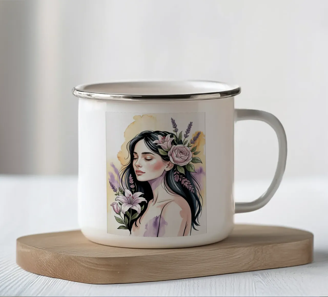 Serenità floreale tazza in smalto da logic