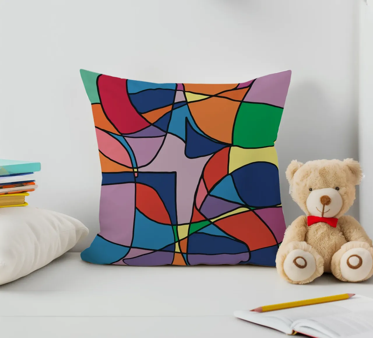 Mosaico a colori quadrato astratto var 3 cuscino da Little Dean