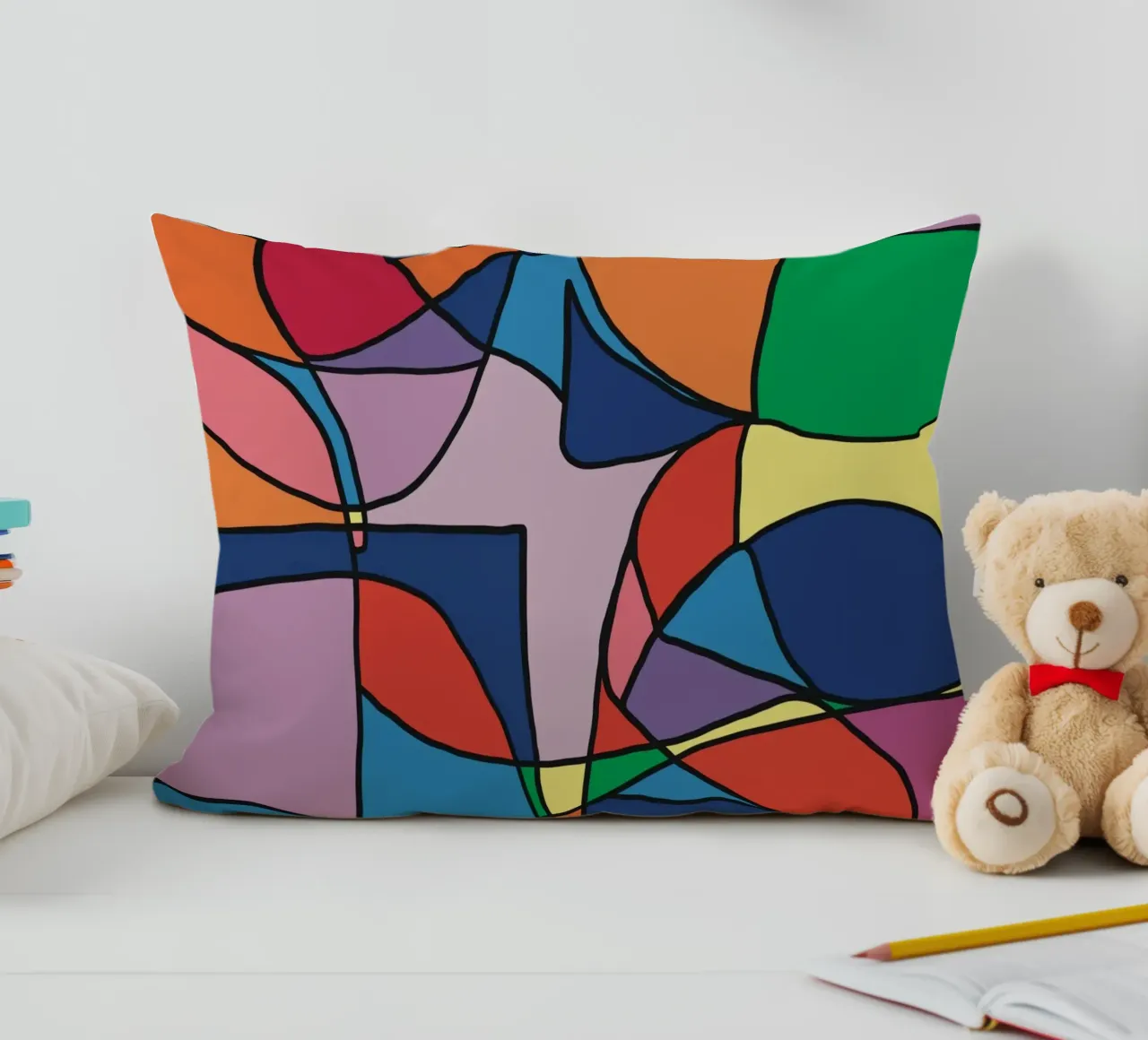 Mosaico a colori quadrato astratto var 3 cuscino da Little Dean