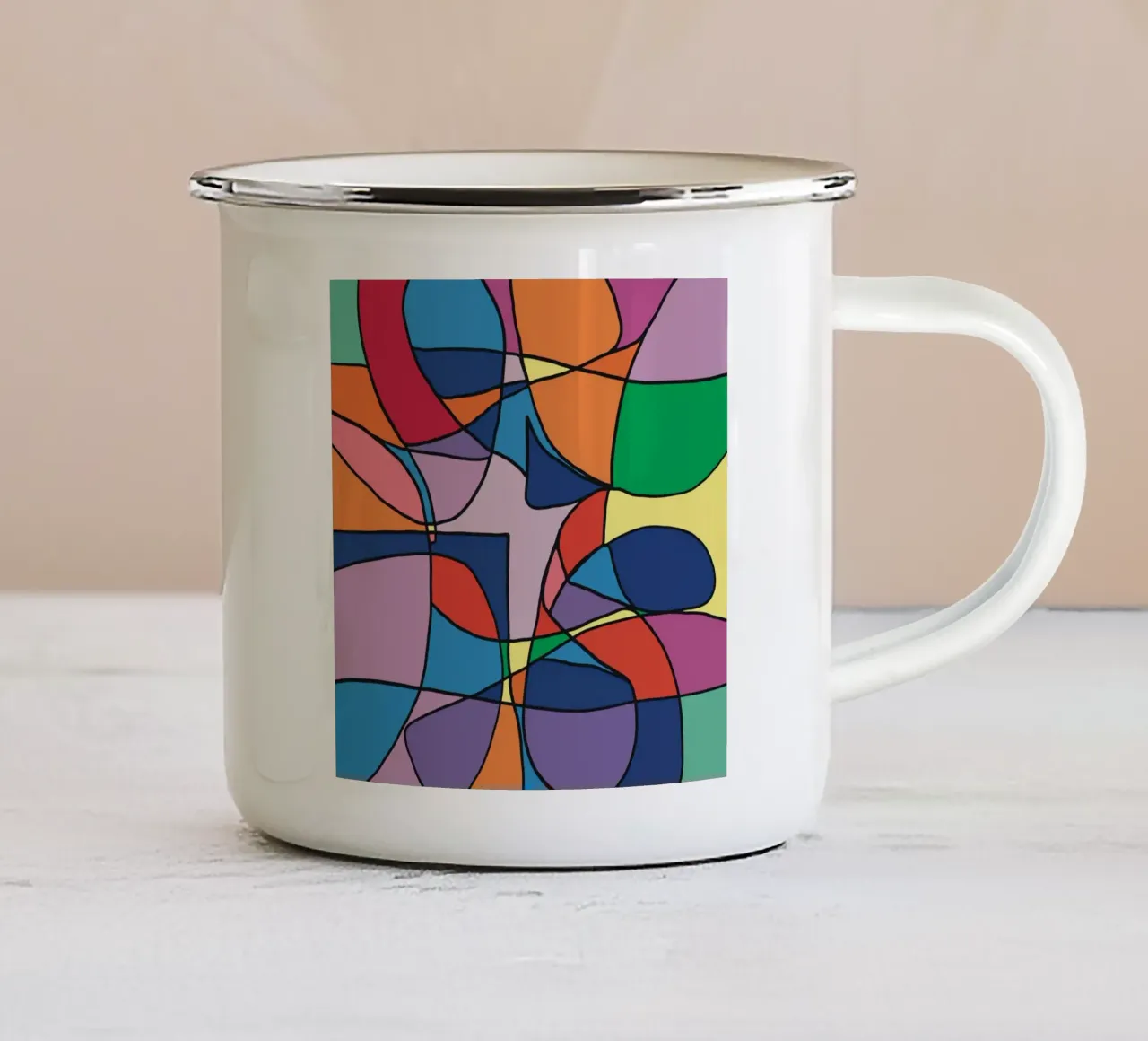 Mosaico a colori quadrato astratto var 3 tazza in smalto da Little Dean